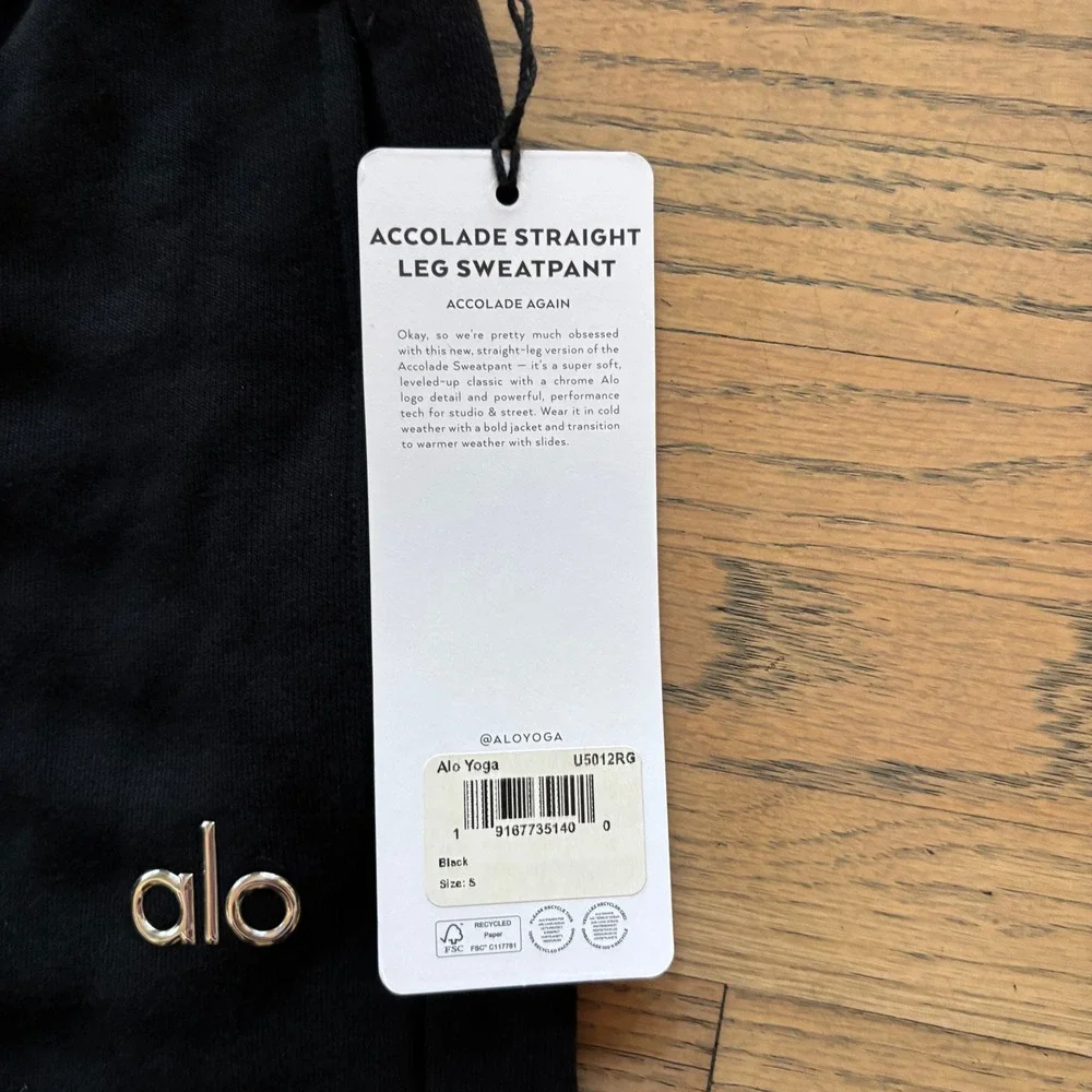 Alo Yoga Accolade Straight Leg Sweatpant Black U5012RG Womens Size S NEW
